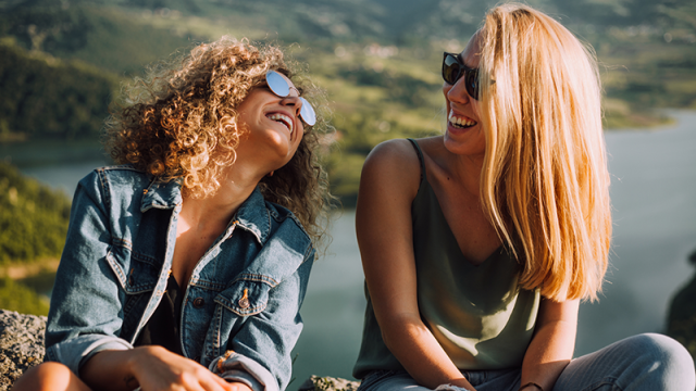 Two young women on a hike