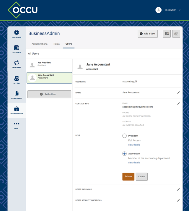 digital banking users screen