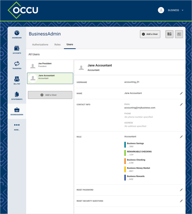 digital banking users screen