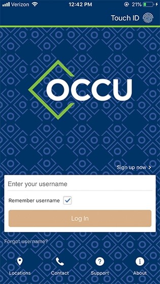 Mobile banking login screen