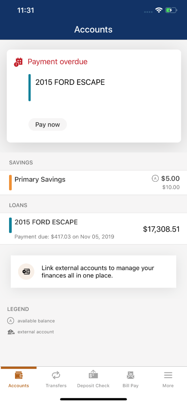 digital banking accounts screen